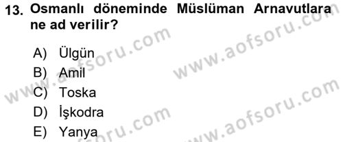 Osmanlı Tarihi (1876–1918) Dersi 2016 - 2017 Yılı (Vize) Ara Sınav Soruları 13. Soru