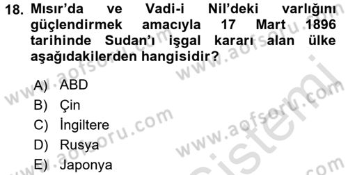 Osmanlı Tarihi (1876–1918) Dersi 2016 - 2017 Yılı (Vize) Ara Sınav Soruları 18. Soru