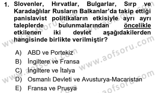 Osmanlı Tarihi (1876–1918) Dersi 2016 - 2017 Yılı (Final) Dönem Sonu Sınav Soruları 1. Soru