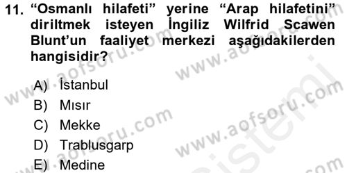 Osmanlı Tarihi (1876–1918) Dersi 2016 - 2017 Yılı (Final) Dönem Sonu Sınav Soruları 11. Soru