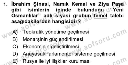 Osmanlı Tarihi (1876–1918) Dersi 2017 - 2018 Yılı (Vize) Ara Sınav Soruları 1. Soru