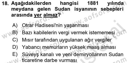 Osmanlı Tarihi (1876–1918) Dersi Ara Sınavı Deneme Sınav Soruları 18. Soru