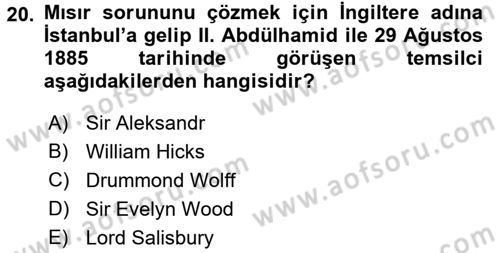 Osmanlı Tarihi (1876–1918) Dersi Ara Sınavı Deneme Sınav Soruları 20. Soru