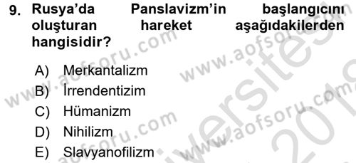 Osmanlı Tarihi (1876–1918) Dersi Ara Sınavı Deneme Sınav Soruları 9. Soru