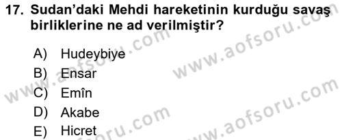 Osmanlı Tarihi (1876–1918) Dersi Ara Sınavı Deneme Sınav Soruları 17. Soru