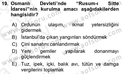 Osmanlı Tarihi (1876–1918) Dersi Ara Sınavı Deneme Sınav Soruları 19. Soru