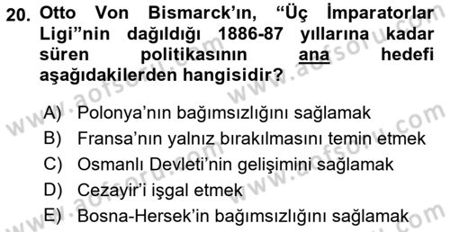 Osmanlı Tarihi (1876–1918) Dersi 2018 - 2019 Yılı (Vize) Ara Sınav Soruları 20. Soru