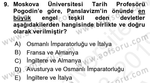 Osmanlı Tarihi (1876–1918) Dersi Ara Sınavı Deneme Sınav Soruları 9. Soru