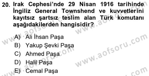 Osmanlı Tarihi (1876–1918) Dersi 2018 - 2019 Yılı (Final) Dönem Sonu Sınav Soruları 20. Soru
