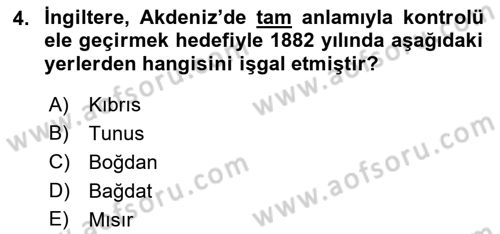 Osmanlı Tarihi (1876–1918) Dersi 2018 - 2019 Yılı (Final) Dönem Sonu Sınav Soruları 4. Soru