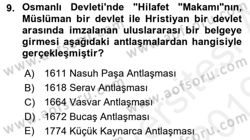 Osmanlı Tarihi (1876–1918) Dersi 2018 - 2019 Yılı (Final) Dönem Sonu Sınav Soruları 9. Soru