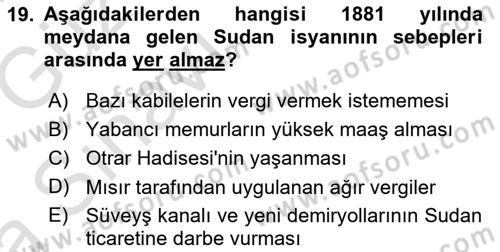 Osmanlı Tarihi (1876–1918) Dersi Ara Sınavı Deneme Sınav Soruları 19. Soru