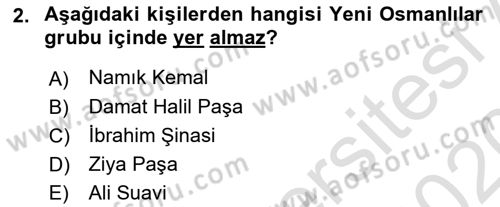 Osmanlı Tarihi (1876–1918) Dersi Ara Sınavı Deneme Sınav Soruları 2. Soru