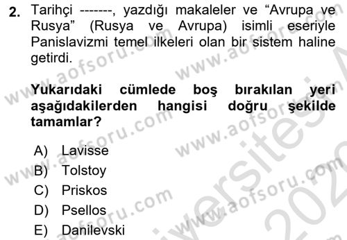 Osmanlı Tarihi (1876–1918) Dersi 2019 - 2020 Yılı (Final) Dönem Sonu Sınav Soruları 2. Soru