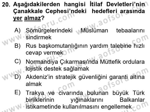 Osmanlı Tarihi (1876–1918) Dersi 2020 - 2021 Yılı Yaz Okulu Sınav Soruları 20. Soru