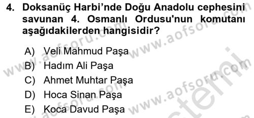 Osmanlı Tarihi (1876–1918) Dersi 2020 - 2021 Yılı Yaz Okulu Sınav Soruları 4. Soru