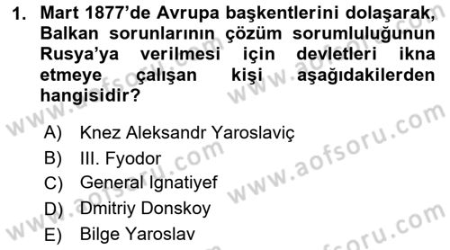 Osmanlı Tarihi (1876–1918) Dersi Ara Sınavı Deneme Sınav Soruları 1. Soru
