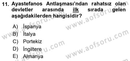 Osmanlı Tarihi (1876–1918) Dersi Ara Sınavı Deneme Sınav Soruları 11. Soru
