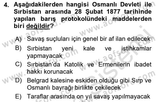Osmanlı Tarihi (1876–1918) Dersi Ara Sınavı Deneme Sınav Soruları 4. Soru
