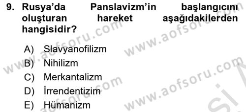 Osmanlı Tarihi (1876–1918) Dersi 2021 - 2022 Yılı (Vize) Ara Sınav Soruları 9. Soru