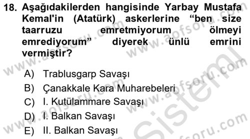 Osmanlı Tarihi (1876–1918) Dersi 2021 - 2022 Yılı (Final) Dönem Sonu Sınav Soruları 18. Soru