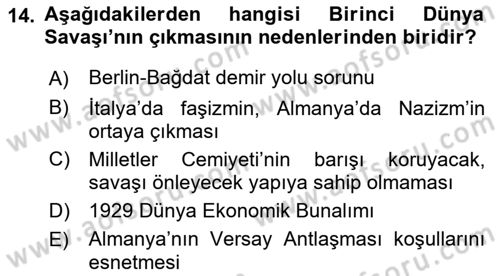 Osmanlı Tarihi (1876–1918) Dersi 2021 - 2022 Yılı Yaz Okulu Sınav Soruları 14. Soru