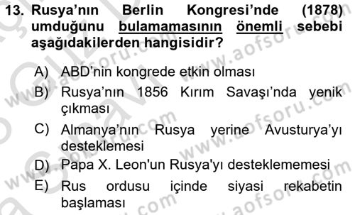 Osmanlı Tarihi (1876–1918) Dersi 2022 - 2023 Yılı (Vize) Ara Sınav Soruları 13. Soru