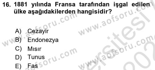 Osmanlı Tarihi (1876–1918) Dersi 2022 - 2023 Yılı (Vize) Ara Sınav Soruları 16. Soru