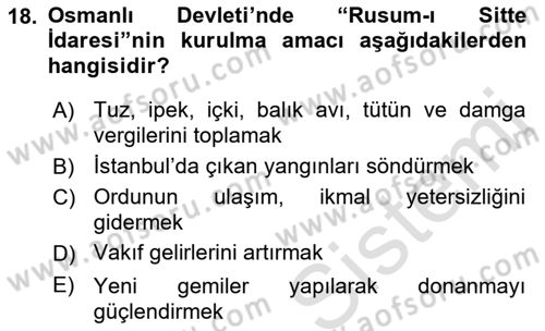 Osmanlı Tarihi (1876–1918) Dersi 2022 - 2023 Yılı (Vize) Ara Sınav Soruları 18. Soru