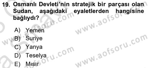 Osmanlı Tarihi (1876–1918) Dersi 2022 - 2023 Yılı (Vize) Ara Sınav Soruları 19. Soru