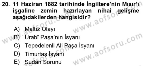 Osmanlı Tarihi (1876–1918) Dersi Ara Sınavı Deneme Sınav Soruları 20. Soru