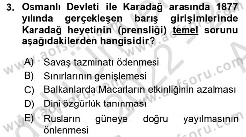 Osmanlı Tarihi (1876–1918) Dersi Ara Sınavı Deneme Sınav Soruları 3. Soru