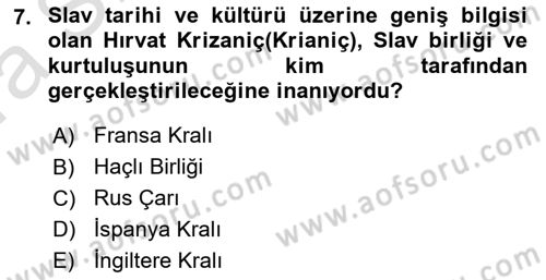 Osmanlı Tarihi (1876–1918) Dersi Ara Sınavı Deneme Sınav Soruları 7. Soru