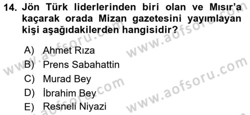 Osmanlı Tarihi (1876–1918) Dersi 2022 - 2023 Yılı (Final) Dönem Sonu Sınav Soruları 14. Soru