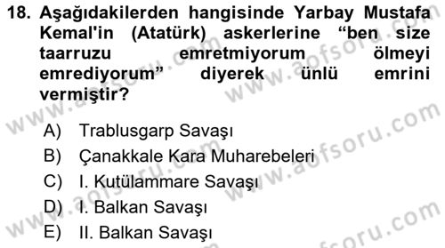 Osmanlı Tarihi (1876–1918) Dersi 2022 - 2023 Yılı (Final) Dönem Sonu Sınav Soruları 18. Soru