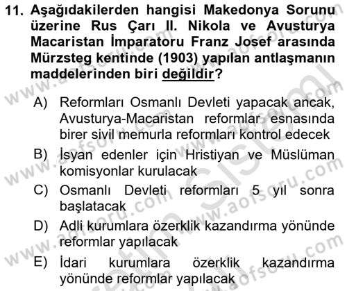 Osmanlı Tarihi (1876–1918) Dersi 2022 - 2023 Yılı Yaz Okulu Sınav Soruları 11. Soru