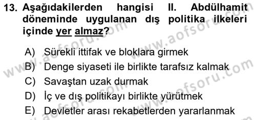 Osmanlı Tarihi (1876–1918) Dersi 2022 - 2023 Yılı Yaz Okulu Sınav Soruları 13. Soru