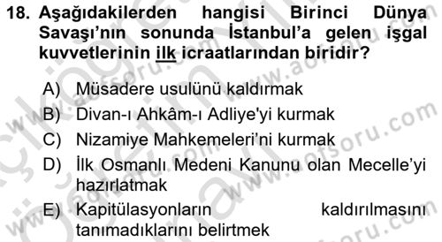 Osmanlı Tarihi (1876–1918) Dersi 2022 - 2023 Yılı Yaz Okulu Sınav Soruları 18. Soru