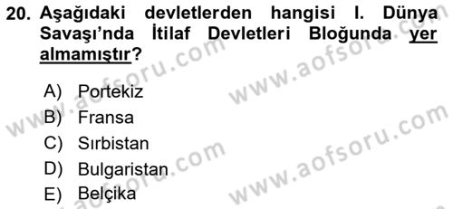Osmanlı Tarihi (1876–1918) Dersi 2022 - 2023 Yılı Yaz Okulu Sınav Soruları 20. Soru