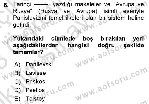 Osmanlı Tarihi (1876–1918) Dersi 2022 - 2023 Yılı Yaz Okulu Sınav Soruları 6. Soru