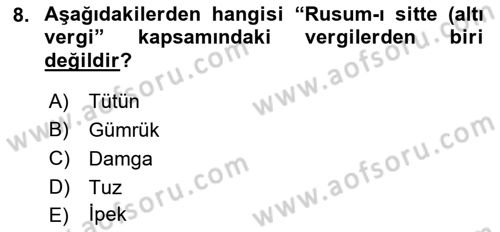 Osmanlı Tarihi (1876–1918) Dersi 2022 - 2023 Yılı Yaz Okulu Sınav Soruları 8. Soru