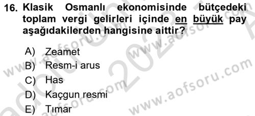 Osmanlı Tarihi (1876–1918) Dersi 2023 - 2024 Yılı (Vize) Ara Sınav Soruları 16. Soru