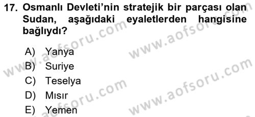 Osmanlı Tarihi (1876–1918) Dersi 2023 - 2024 Yılı (Vize) Ara Sınav Soruları 17. Soru
