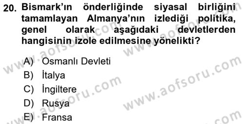 Osmanlı Tarihi (1876–1918) Dersi 2023 - 2024 Yılı (Vize) Ara Sınav Soruları 20. Soru