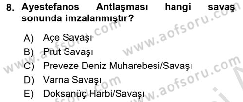 Osmanlı Tarihi (1876–1918) Dersi 2023 - 2024 Yılı (Vize) Ara Sınav Soruları 8. Soru