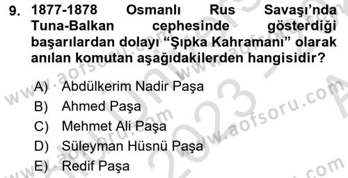 Osmanlı Tarihi (1876–1918) Dersi 2023 - 2024 Yılı (Vize) Ara Sınav Soruları 9. Soru