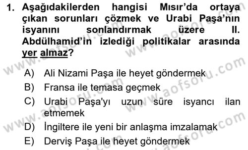 Osmanlı Tarihi (1876–1918) Dersi 2023 - 2024 Yılı (Final) Dönem Sonu Sınav Soruları 1. Soru