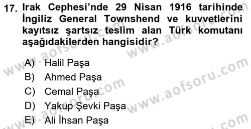 Osmanlı Tarihi (1876–1918) Dersi 2023 - 2024 Yılı (Final) Dönem Sonu Sınav Soruları 17. Soru
