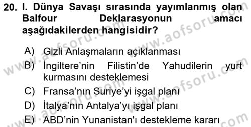 Osmanlı Tarihi (1876–1918) Dersi 2023 - 2024 Yılı (Final) Dönem Sonu Sınav Soruları 20. Soru