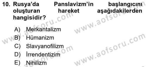 Osmanlı Tarihi (1876–1918) Dersi Ara Sınavı Deneme Sınav Soruları 10. Soru